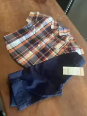 Gymboree Short sleeve Plaid Button up Shirt And Long Pants NWT. 12/18 Months