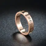 羅馬數字18K玫瑰金鑲鑽鏤空簡約經典鈦鋼戒指