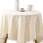 Tablecloth Table Cover Flower Pattern Dining Embroidry Table Cloth Tassel Daisy 90 X 90