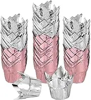 sourcing map 100 Pcs Tulip Cupcake Liners, Muffins Liners Aluminum Foil Cupcake Wrappers Baking Cups Muffins Liners for Wedding Birthday Party Supplies, Rose Gold/Silver