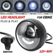 For Ebike Headlight 12v~80v 9W LED with Switch Hight Beam Low Beam Plug N Play