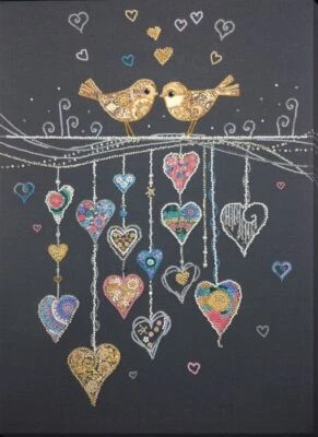 Bead embroidery kit Birds in love needlework kit Art canvas beadwork pattern
