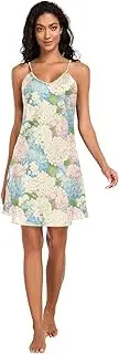 [FRODOTGV] Women's Satin Nigthtgown Sexy V Neck Lingerie Short Nightwear Hydrangea Florals Cute Sleepdress for Women S