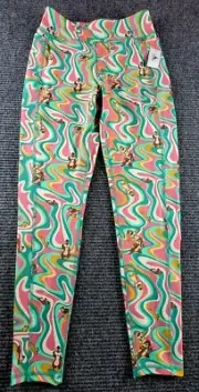 Disney Parks Leggings Chip N Dale X Small Pink Green Phone Pocket Stretch...