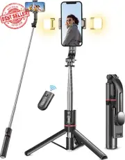 Selfie Stick Tripod with Light, 113cm Extra Long Selfie Sticks with Wireless Re