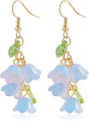 [Ouxuefen] Necklace Earrings,Colorful Flower Necklace/Ear Hook Eye Catching Necklace/Earrings with Beautiful Flower Pendant for Party Gathering