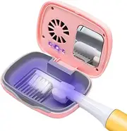 BY4U Mini Travel Toothbrush Cover with Air Drying Device, Toothbrush Travel Case with Cleaning Light, Rechargeable Portable Toothbrush Container Toothbrush Holder -Pink