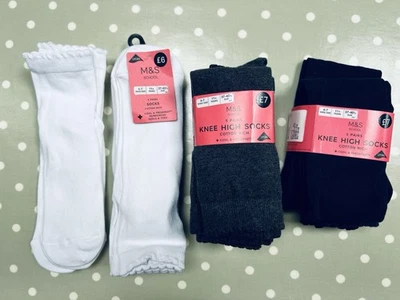 M&S Girls School Sock Bundle 4-7. BNWT 16 pairs in white, navy & grey