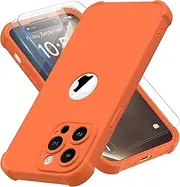 ORETECH Designed for iPhone 14 Pro Max Case with [2 x Tempered Glass Screen Protector] [Shockproof Protective] Soft TPU Silicone Phone Case for iPhone 14 Pro Max Case-6.7''Orange