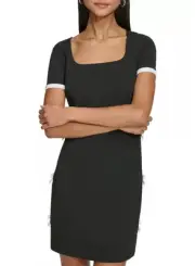 Karl Lagerfeld Paris Womens Bow Detail Square Neck Sheath Dress 8 Black/White