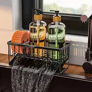 Cisily Kitchen Soap Dispenser Set with Pump, 16OZ Glass Bottle and Rustproof 304 Stainless Steel Sponge Holder, Hand and Dish Soap Dispenser Set for Kitchen Sink Organizer Decor