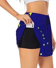 [GaxfjRu] Alaska State Flag Print Women's Running Shorts High Waisted Running Shorts Pocket Sporty Gym Elastic Short