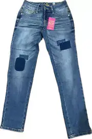 Justice for Girls Super Skinny Denim w/ Patches Jeans~Size 8~NWT~Back to School!