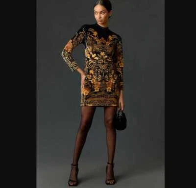 New women's LP By Anthropologie Long-sleeve printed velvet mini dress