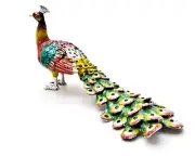 Bejeweled Peacock Trinket Box. Hand Set Swarovski Crystals & Multi Color Enamel