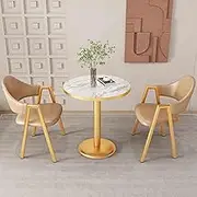 HOLGVE Negotiation Table and Chair Set, Office Reception Room Club Table, Cafe Balcony Living Room Simple Round Dining Table, Suitable for Lounge(Brown,31.4in/80cm)