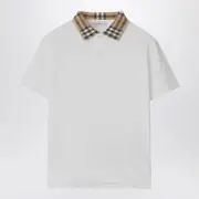 [Burberry] White cotton polo shirt 14 Y White