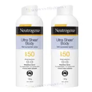 2 x Neutrogena Ultra Sheer Body Mist Sunscreen SPF50 140 g - Lightweight Formula
