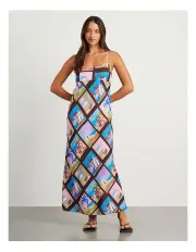 [JAG] Panorama Bias Slip Dress in Brown/Multi