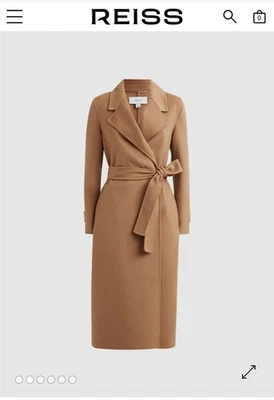 REISS WOOL BLEND BLINDSEAM BELTED COAT IN CAMEL SIZE 8
