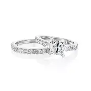 1 2/3 CT D/VS2 Ladies Diamond Engagement Ring Set Princess Cut 18K White Gold