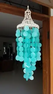 Turquoise Capiz Shells Wind Chime Garden Decor - Large