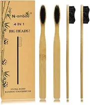 N-amboo Super Hard Toothbrush Bamboo Toothbrush Large Brush Head Manual Toothbrsuh Hard Bristles Pack of 4
