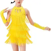 [MiDiLi] Girls Latin Dress Rhinestone Tassel Skirt Dance Costume Samba Rumba Jazz Cha Cha Dance Costume