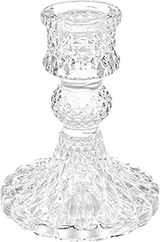 YBVABE Candlestick Holders Set,12-Pack Stripe Candle Holders Clear Glass Candlestick Holders, Design for Wedding, Party,Festival & Home Decor, Stands for Windowsill,Table & Event Decorations (1 Pack)