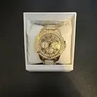 GUESS Men’s All Gold Stainless Steel Iced Out Watch Chronograph Style w/ Box