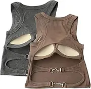 [Ztexkee] 2Pcs Girls Top Strappy Backless Tank Tops Crop Top Built in Bra Sleeveless Padded Slim Fit Crop Tank Top for Teen Girl