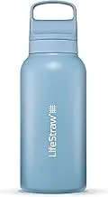 Lifestraw Go Series 2.0 Stainless Steel Water Bottle with Filter, Icelandic Blue, 1 Litre Capacity