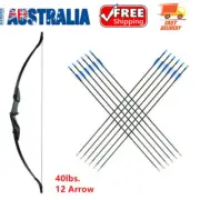 51" Archery Takedown Recurve Bow W/ 12PCS Arrows Set Hunting R&L Hand 40lbs. AU