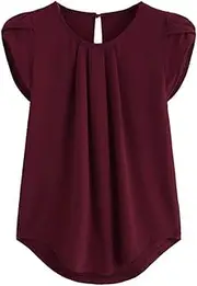 [VREWARE] Summer Tops for Women 2024,Chiffon Solid Color Short Sleeve Shirt Round Neck Casual Fashion Blouse