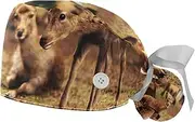 [WOSHJIUK] Working Hat 2 Pack Scrub Caps for Women,Animal Family Deer,Tie Back Cap Adjustable Scrub Hat
