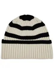 Totême Striped Ribbed Wool Beanie - Beige ONE SIZE