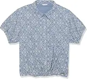 [GUESS] Girls' Embroidered Eyelet Chambray Cotton Lined Button Up Shirt