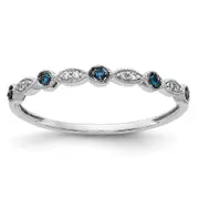 Solid 14k White Gold Blue/White Simulated CZ Fancy Band