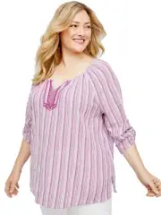 Womens plus size 20 22 24 26 28 TOP Purple shimmer loose fit top 3/4 sleeves