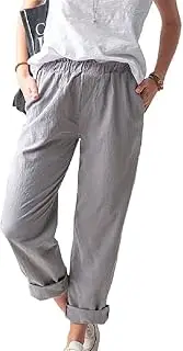 [WROLEM] Women's Straight Pants Elastic Waist Casual Trousers Pants with Pockets