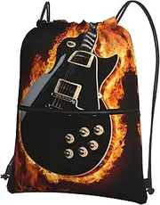EdWal Electric Guitar Print Drawstring Backpack Gym Bags Sports Bags With Zipper Pocket For Travel Swimming Beach, Black, One Size