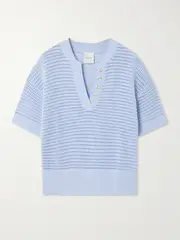 [Varley] Varley - Callie Open-knit Cotton Top - Light blue - large large Blue