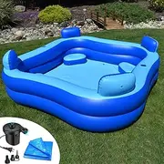 Rukala™ Inflatable Pool with Seats and Headrests 8' x 8' - Bundle - Electric Pump Included - Protective Tarp Included