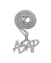Hip Hop Iced Silver PT ASAP Pendant & 18" 20" 24" Cuban Rope Box Chain Necklace