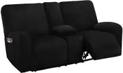 2 Seater with Middle Console Slipcover, Velvet Stretch Loveseat Reclining Sofa Covers, Thick, Soft, Washable, Black