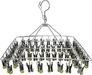 Quick Release Rectangle Stainless Steel Laundry Drying Rack with 60 Clips,Swivel Hook Wind-Proof Clothes Hanger Rack for Sock, Bras, Underwear, Laundry Accessories