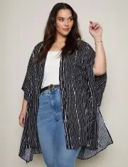 Autograph Kimono Top Cover Up Jacket Plus Size 26 Black White 3/4 Sleeve RP$120