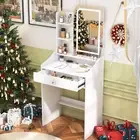 Small Vanity Desk Set with Adjustable LED Lighted Mirror and Drawer Shelf White