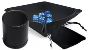 (6) Marbleized Blue Dice Squared Corners w/Pouch + Dice Rolling Tray + Dice Cup