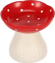 Mushroom Raised Cat Bowl Cute Elevated Cat Bowl Wide Shallow Mushroom Food Dish 300ml Pet Food Dish Resin Elevated Dog Feeder Fit for Home Travels(Gules,1)